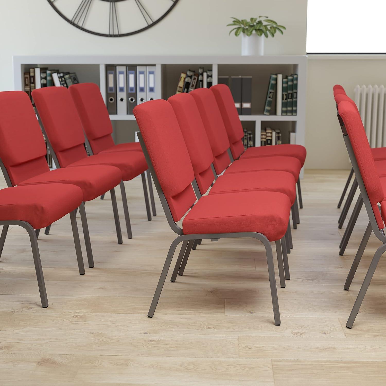 image:imageFlash Furniture HERCULES Series 185W Stacking Church Chair in Black Patterned Fabric Silver Vein Frame 25D x 1925W x 3325HRed FabricSilver Vein Frame