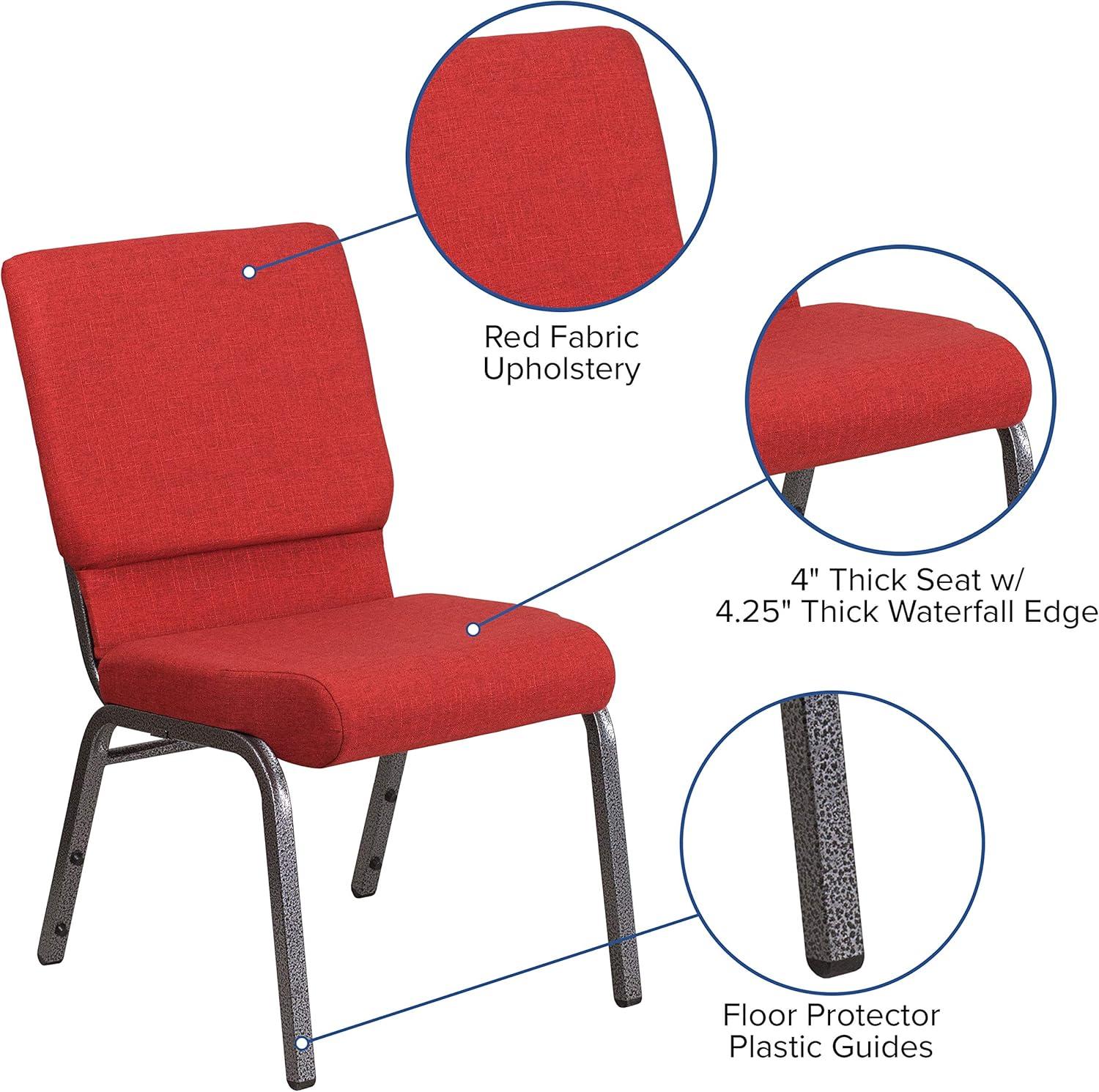 image:imageFlash Furniture HERCULES Series 185W Stacking Church Chair in Black Patterned Fabric Silver Vein Frame 25D x 1925W x 3325HRed FabricSilver Vein Frame