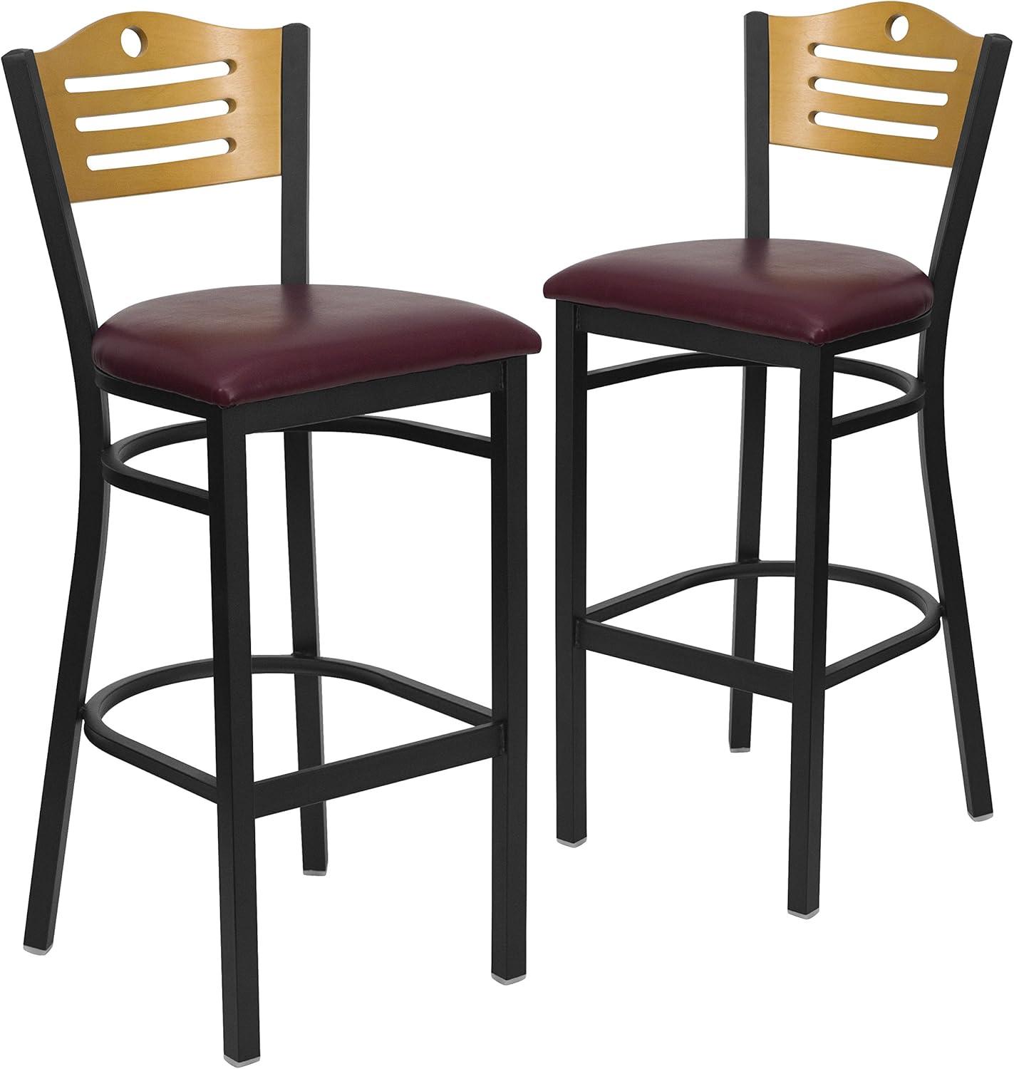 image:imageFlash Furniture HERCULES Series Black Slat Back Metal Restaurant Barstool Natural Wood Back Burgundy Vinyl SeatNatural Wood BackBurgundy Vinyl SeatBlack Metal Frame