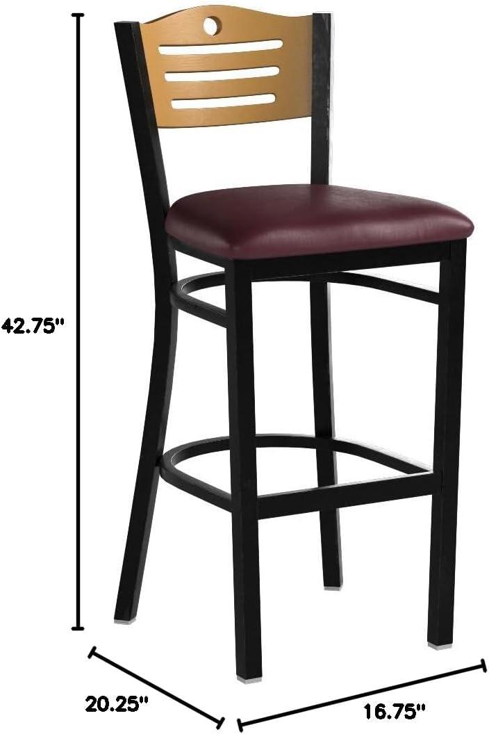 image:imageFlash Furniture HERCULES Series Black Slat Back Metal Restaurant Barstool Natural Wood Back Burgundy Vinyl SeatNatural Wood BackBurgundy Vinyl SeatBlack Metal Frame