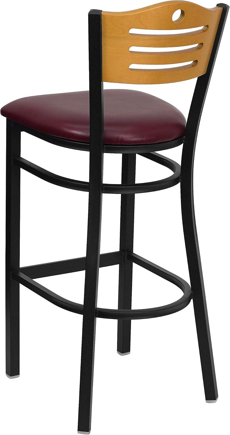 image:imageFlash Furniture HERCULES Series Black Slat Back Metal Restaurant Barstool Natural Wood Back Burgundy Vinyl SeatNatural Wood BackBurgundy Vinyl SeatBlack Metal Frame