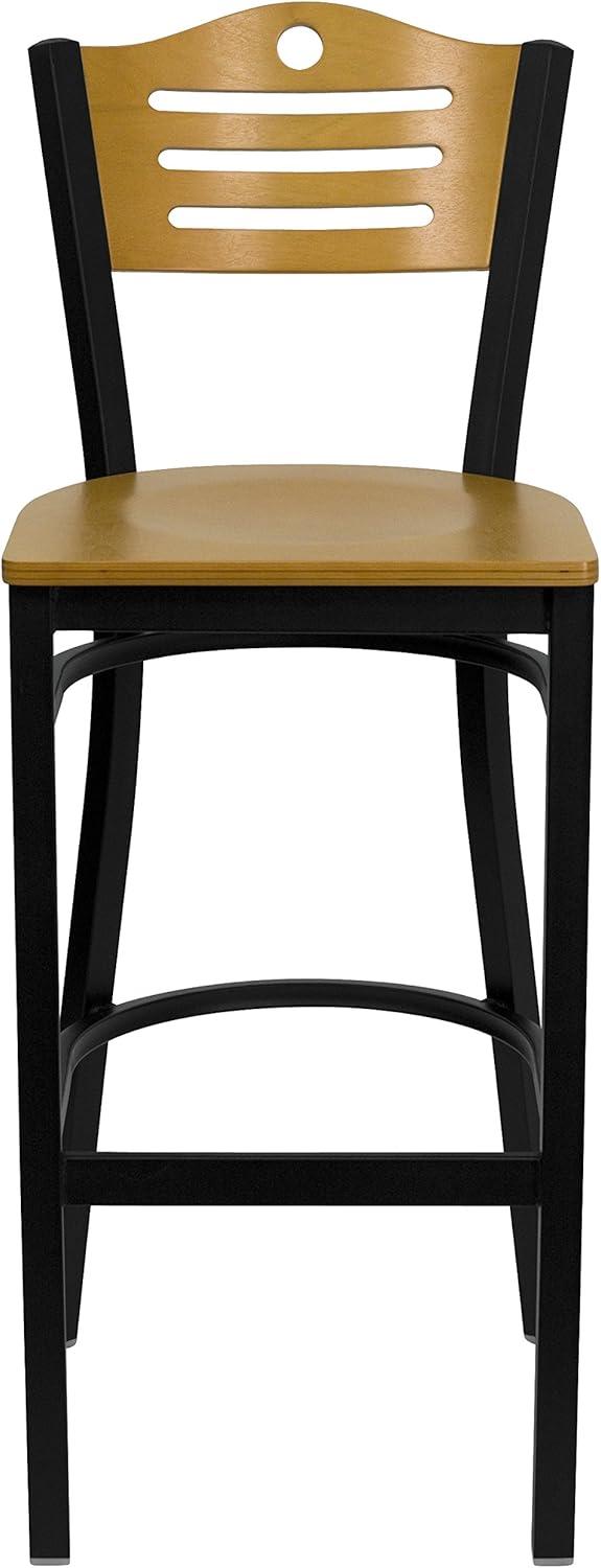 image:imageFlash Furniture HERCULES Series Black Slat Back Metal Restaurant Barstool Natural Wood Back Burgundy Vinyl SeatNatural Wood BackNatural Wood SeatBlack Metal Frame