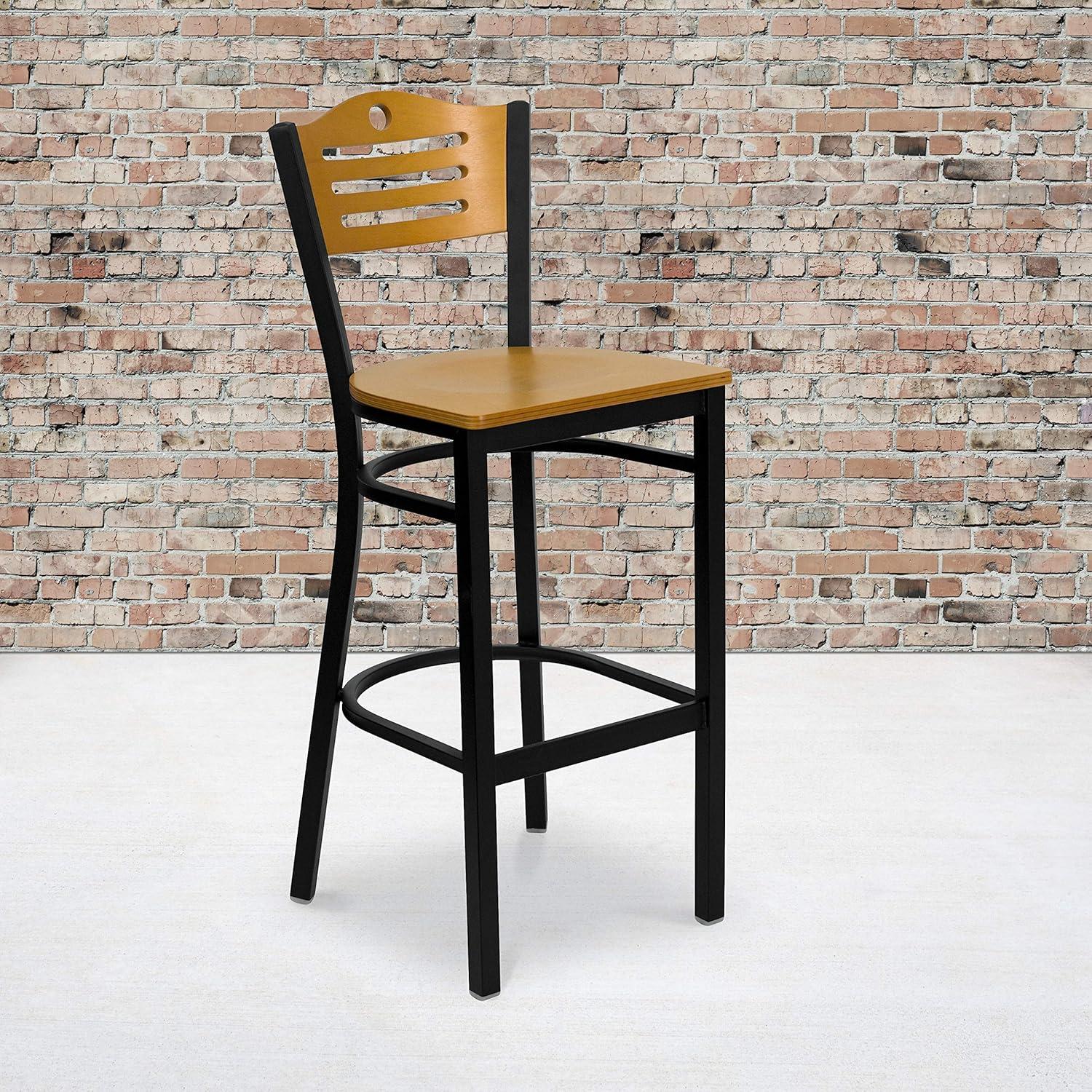 image:imageFlash Furniture HERCULES Series Black Slat Back Metal Restaurant Barstool Natural Wood Back Burgundy Vinyl SeatNatural Wood BackNatural Wood SeatBlack Metal Frame