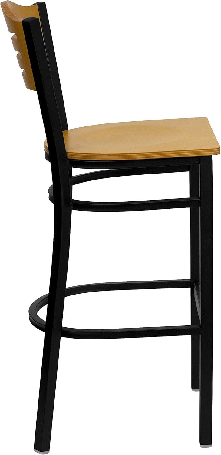 image:imageFlash Furniture HERCULES Series Black Slat Back Metal Restaurant Barstool Natural Wood Back Burgundy Vinyl SeatNatural Wood BackNatural Wood SeatBlack Metal Frame