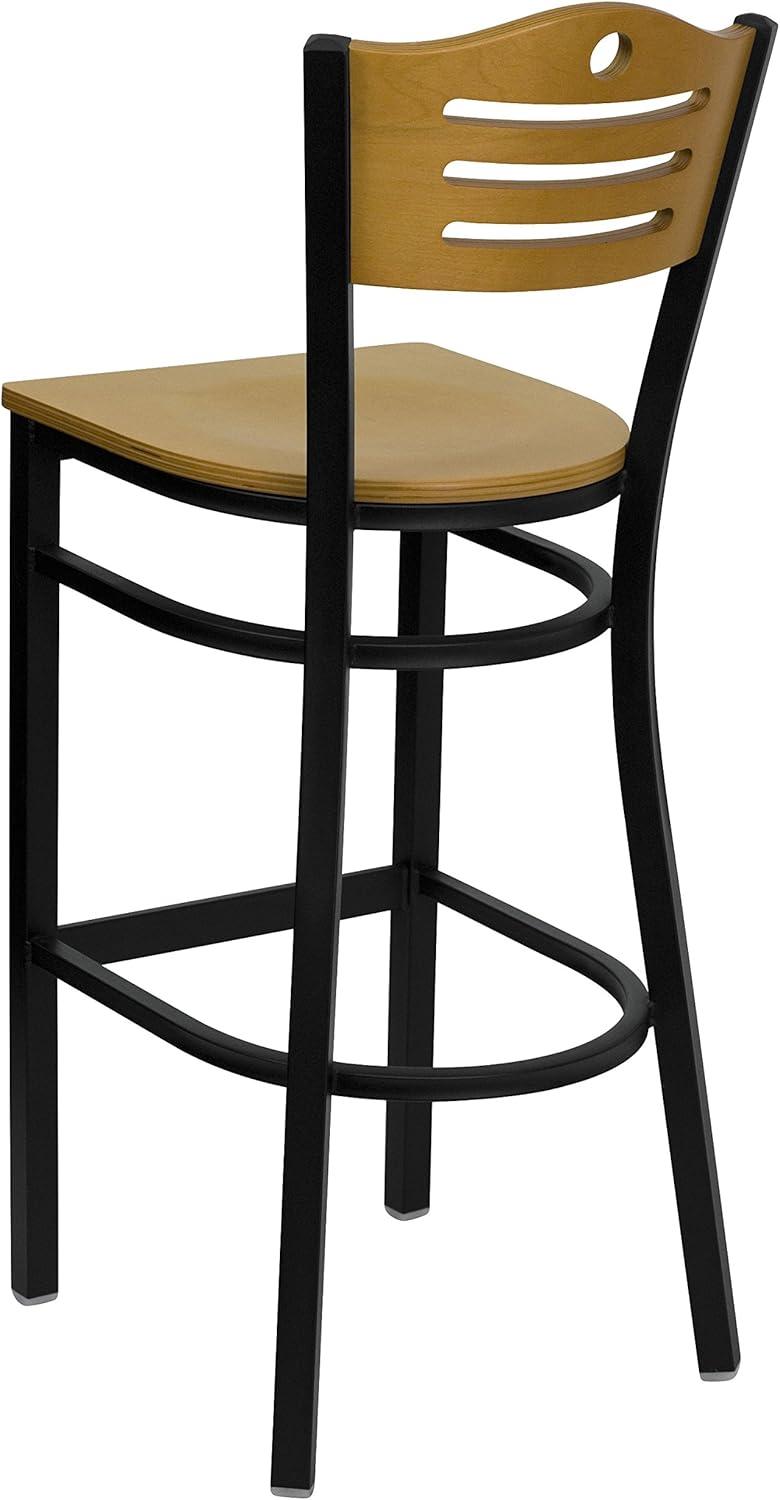 image:imageFlash Furniture HERCULES Series Black Slat Back Metal Restaurant Barstool Natural Wood Back Burgundy Vinyl SeatNatural Wood BackNatural Wood SeatBlack Metal Frame