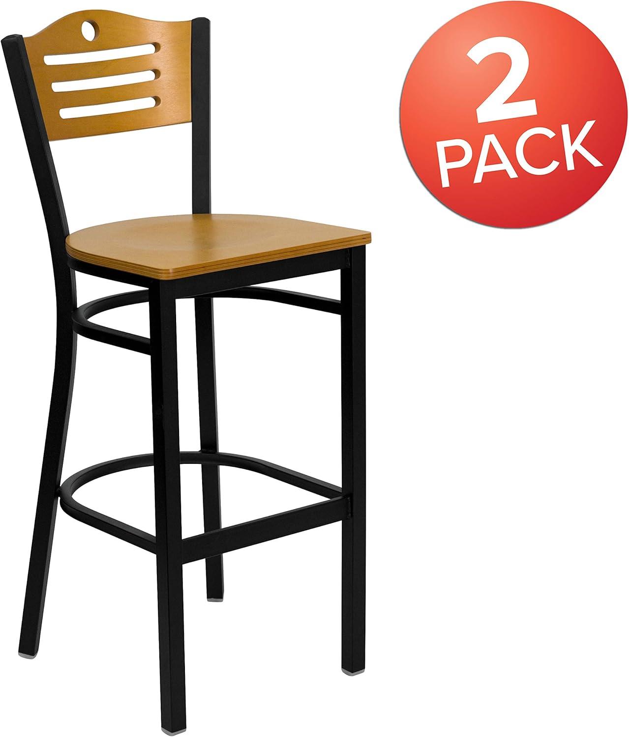 image:imageFlash Furniture HERCULES Series Black Slat Back Metal Restaurant Barstool Natural Wood Back Burgundy Vinyl SeatNatural Wood BackNatural Wood SeatBlack Metal Frame