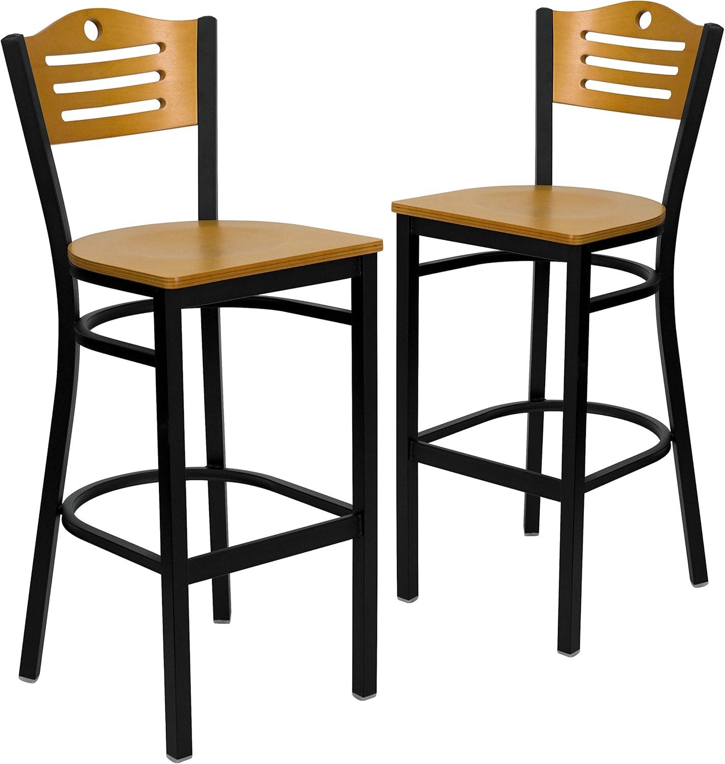 image:imageFlash Furniture HERCULES Series Black Slat Back Metal Restaurant Barstool Natural Wood Back Burgundy Vinyl SeatNatural Wood BackNatural Wood SeatBlack Metal Frame