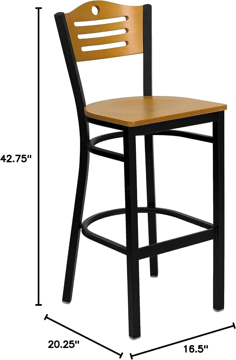 image:imageFlash Furniture HERCULES Series Black Slat Back Metal Restaurant Barstool Natural Wood Back Burgundy Vinyl SeatNatural Wood BackNatural Wood SeatBlack Metal Frame