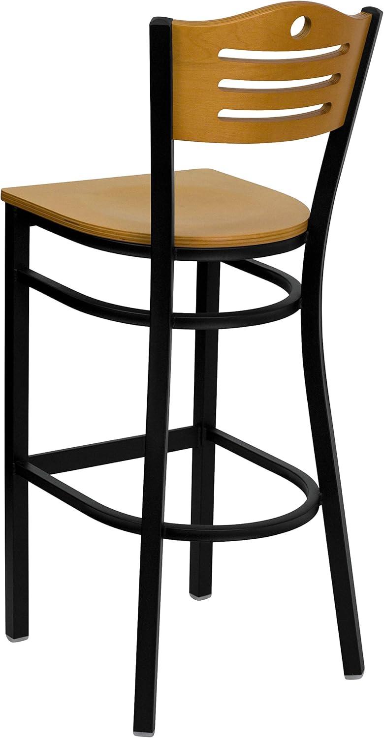 image:imageFlash Furniture HERCULES Series Black Slat Back Metal Restaurant Barstool Natural Wood Back Burgundy Vinyl SeatNatural Wood BackNatural Wood SeatBlack Metal Frame