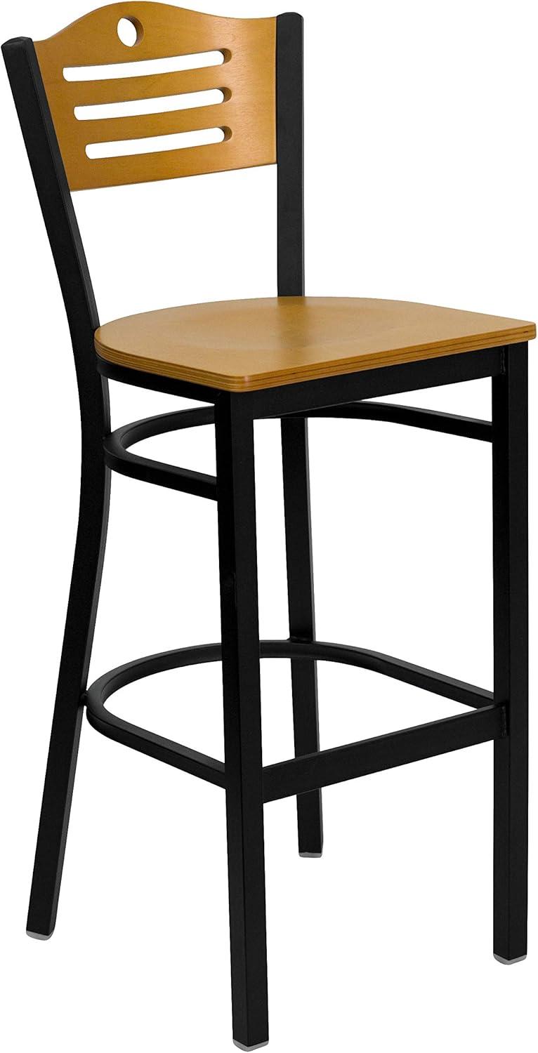 image:imageFlash Furniture HERCULES Series Black Slat Back Metal Restaurant Barstool Natural Wood Back Burgundy Vinyl SeatNatural Wood BackNatural Wood SeatBlack Metal Frame