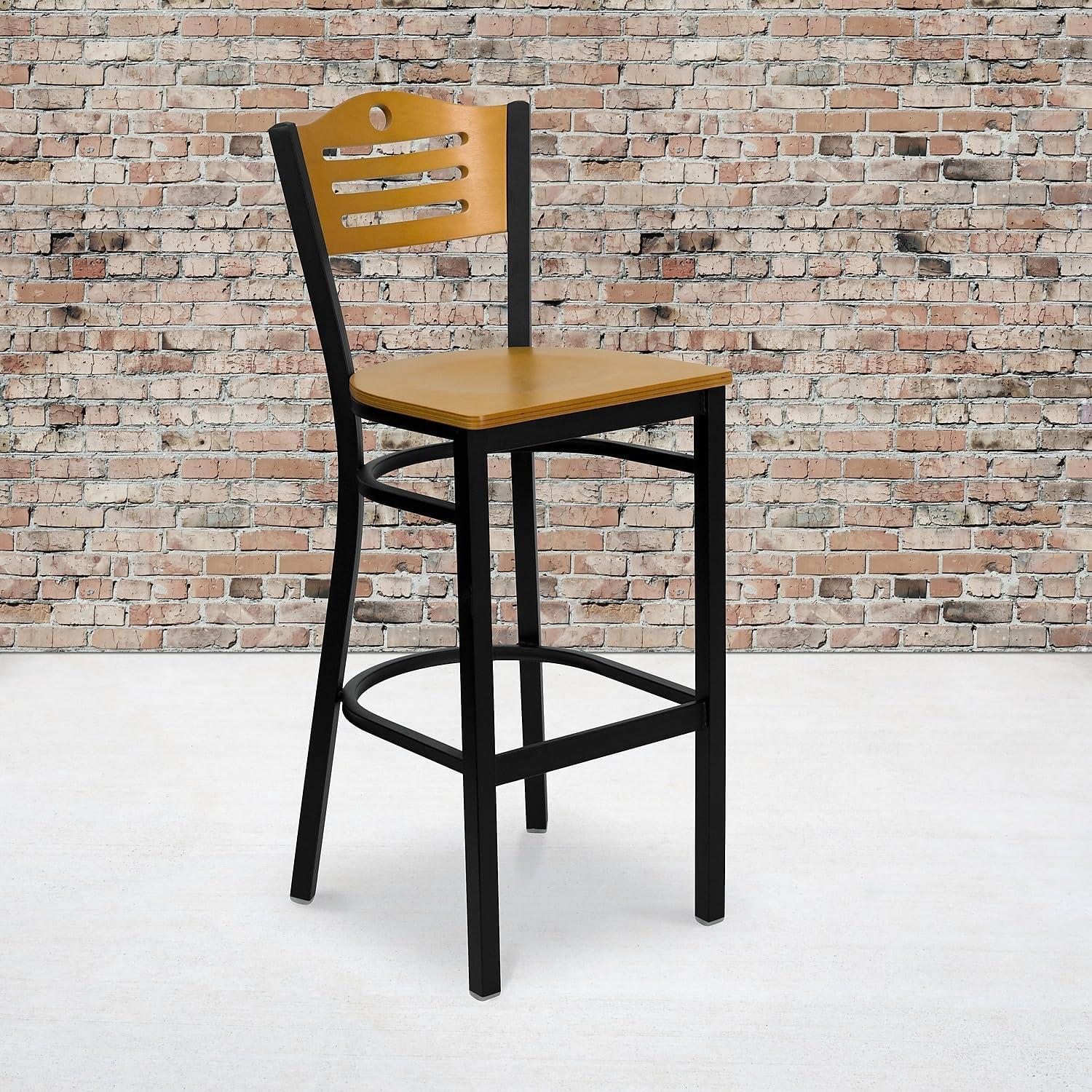 image:imageFlash Furniture HERCULES Series Black Slat Back Metal Restaurant Barstool Natural Wood Back Burgundy Vinyl SeatNatural Wood BackNatural Wood SeatBlack Metal Frame