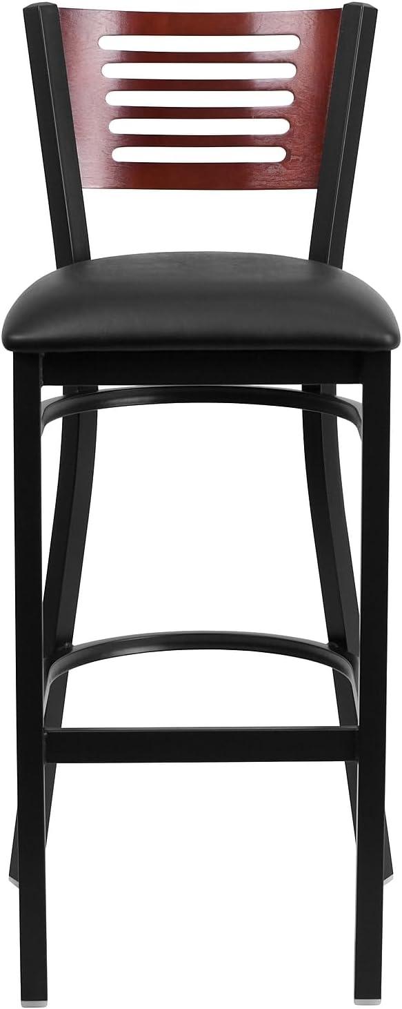 image:imageFlash Furniture HERCULES Series Black Slat Back Metal Restaurant Barstool Walnut Wood Back amp Seat Pack of 1Mahogany Wood BackBlack Vinyl SeatBlack Metal Frame