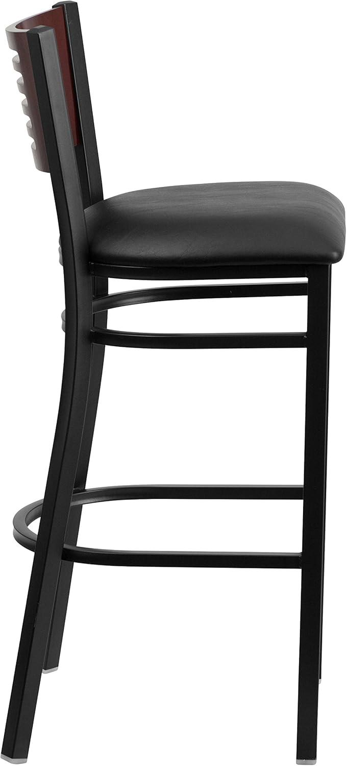 image:imageFlash Furniture HERCULES Series Black Slat Back Metal Restaurant Barstool Walnut Wood Back amp Seat Pack of 1Mahogany Wood BackBlack Vinyl SeatBlack Metal Frame