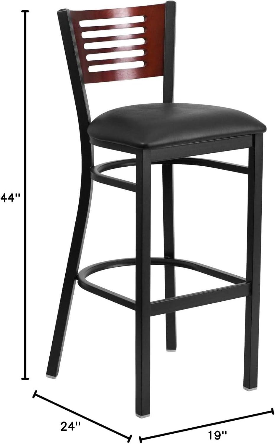 image:imageFlash Furniture HERCULES Series Black Slat Back Metal Restaurant Barstool Walnut Wood Back amp Seat Pack of 1Mahogany Wood BackBlack Vinyl SeatBlack Metal Frame
