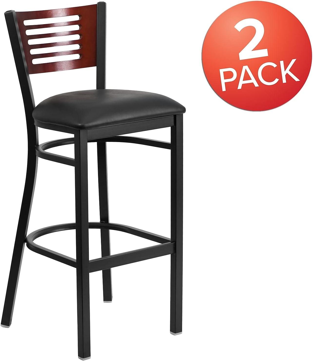 image:imageFlash Furniture HERCULES Series Black Slat Back Metal Restaurant Barstool Walnut Wood Back amp Seat Pack of 1Mahogany Wood BackBlack Vinyl SeatBlack Metal Frame