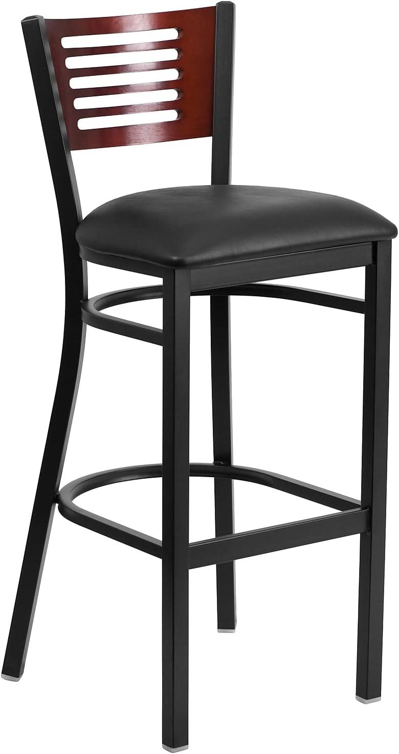 image:imageFlash Furniture HERCULES Series Black Slat Back Metal Restaurant Barstool Walnut Wood Back amp Seat Pack of 1Mahogany Wood BackBlack Vinyl SeatBlack Metal Frame