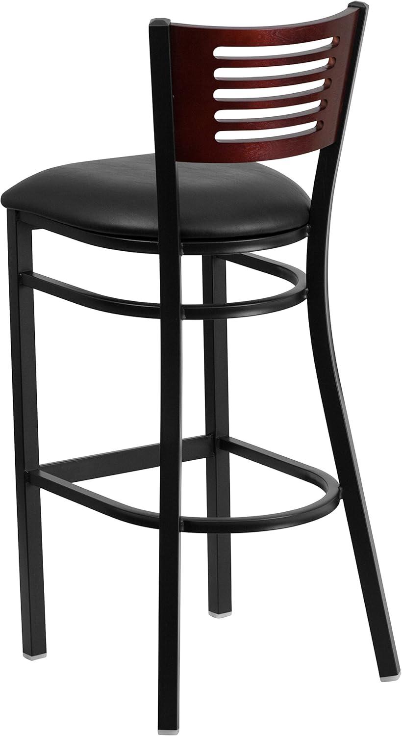 image:imageFlash Furniture HERCULES Series Black Slat Back Metal Restaurant Barstool Walnut Wood Back amp Seat Pack of 1Mahogany Wood BackBlack Vinyl SeatBlack Metal Frame