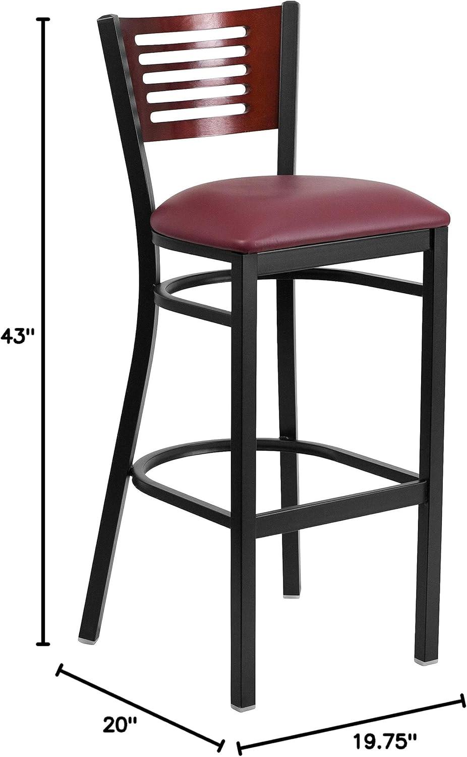 image:imageFlash Furniture HERCULES Series Black Slat Back Metal Restaurant Barstool Walnut Wood Back amp Seat Pack of 1Mahogany Wood BackBurgundy Vinyl SeatBlack Metal Frame