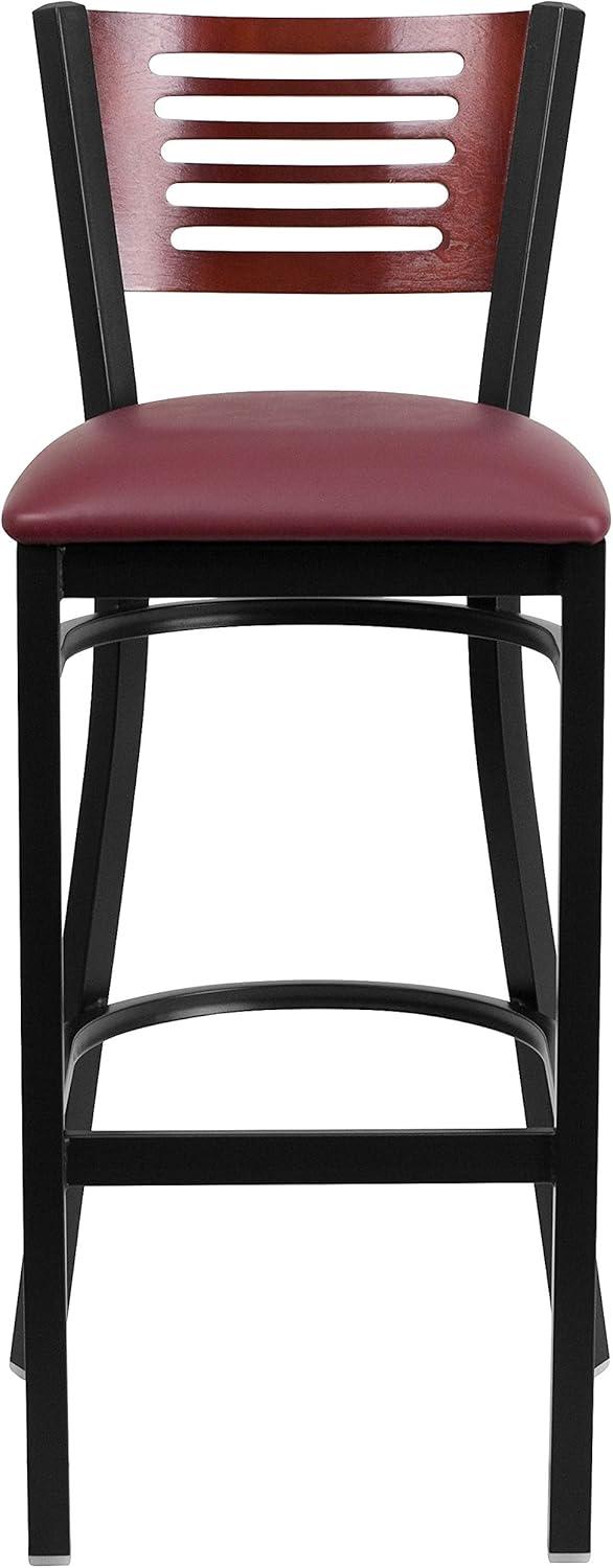 image:imageFlash Furniture HERCULES Series Black Slat Back Metal Restaurant Barstool Walnut Wood Back amp Seat Pack of 1Mahogany Wood BackBurgundy Vinyl SeatBlack Metal Frame
