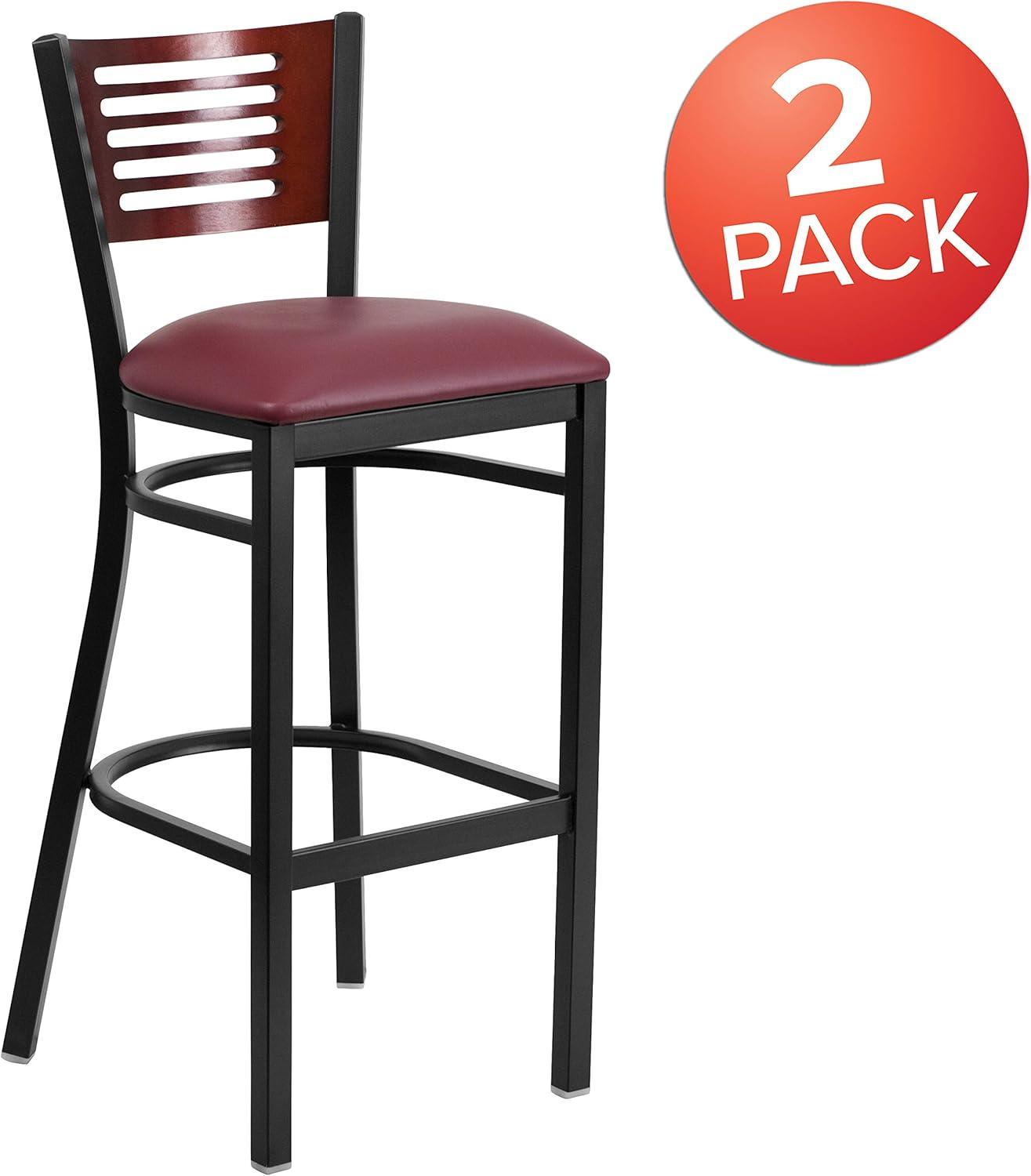 image:imageFlash Furniture HERCULES Series Black Slat Back Metal Restaurant Barstool Walnut Wood Back amp Seat Pack of 1Mahogany Wood BackBurgundy Vinyl SeatBlack Metal Frame