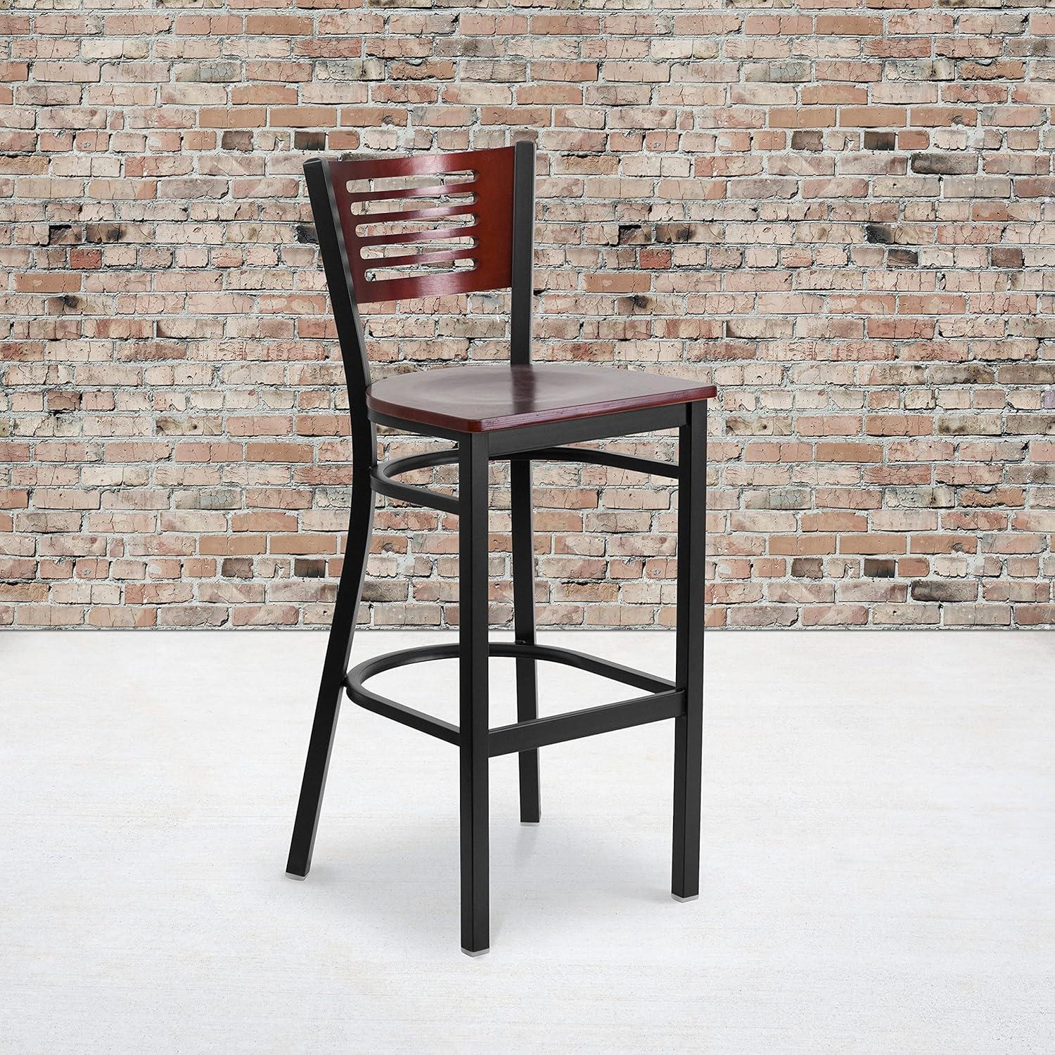 image:imageFlash Furniture HERCULES Series Black Slat Back Metal Restaurant Barstool Walnut Wood Back amp Seat Pack of 1Mahogany Wood BackMahogany Wood SeatBlack Metal Frame