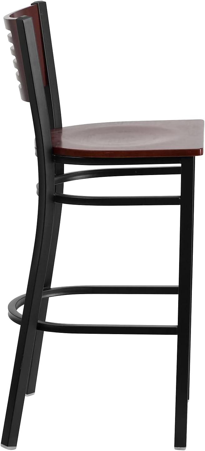 image:imageFlash Furniture HERCULES Series Black Slat Back Metal Restaurant Barstool Walnut Wood Back amp Seat Pack of 1Mahogany Wood BackMahogany Wood SeatBlack Metal Frame