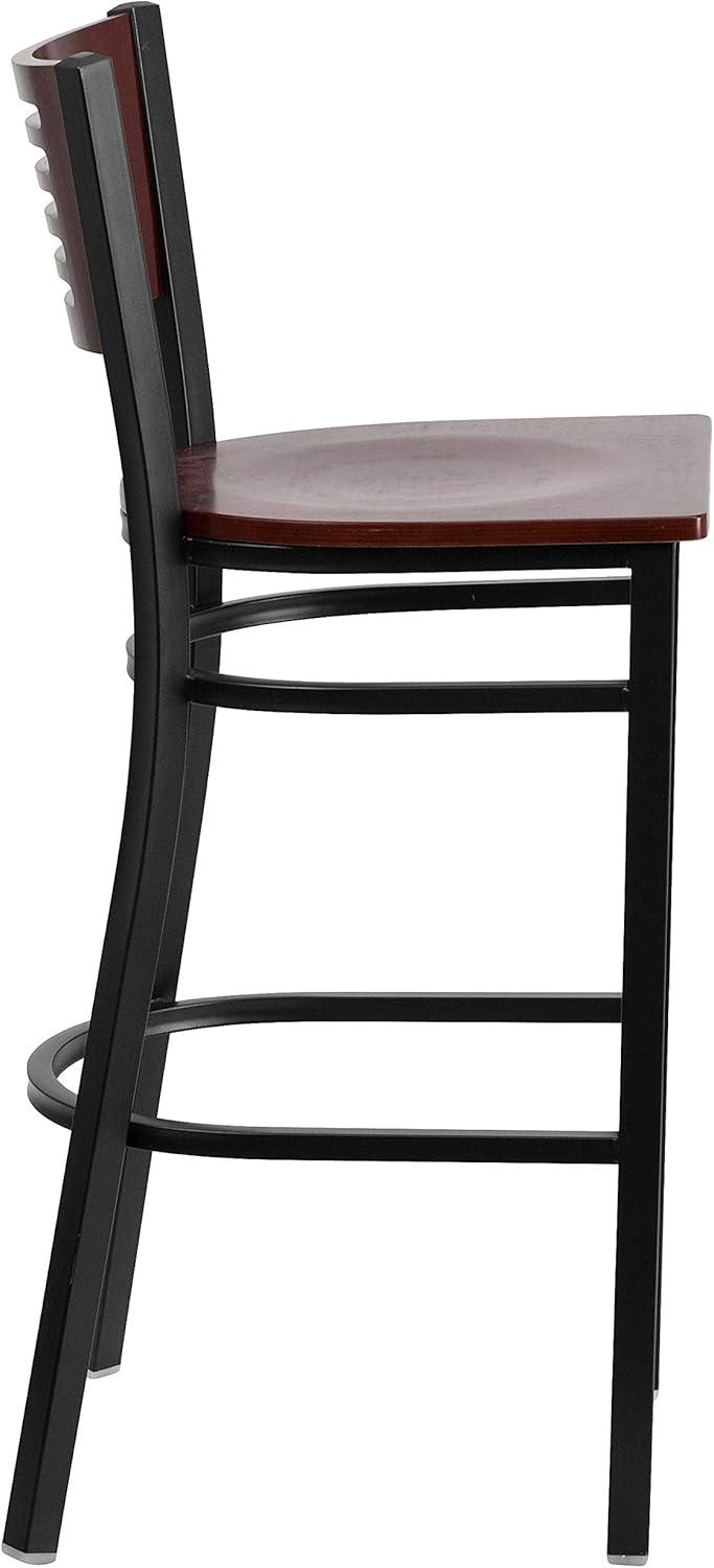 image:imageFlash Furniture HERCULES Series Black Slat Back Metal Restaurant Barstool Walnut Wood Back amp Seat Pack of 1Mahogany Wood BackMahogany Wood SeatBlack Metal Frame