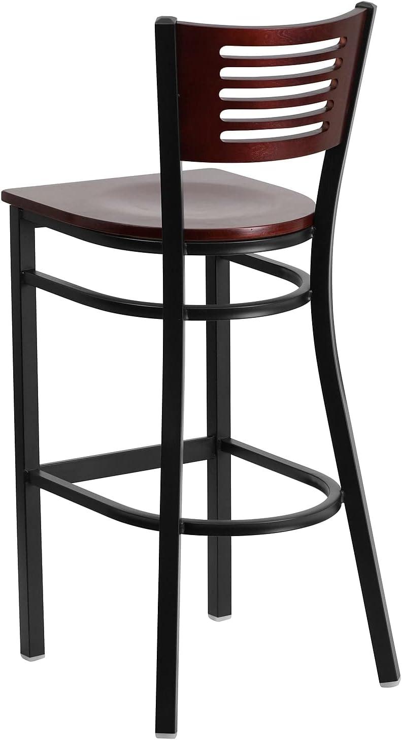 image:imageFlash Furniture HERCULES Series Black Slat Back Metal Restaurant Barstool Walnut Wood Back amp Seat Pack of 1Mahogany Wood BackMahogany Wood SeatBlack Metal Frame