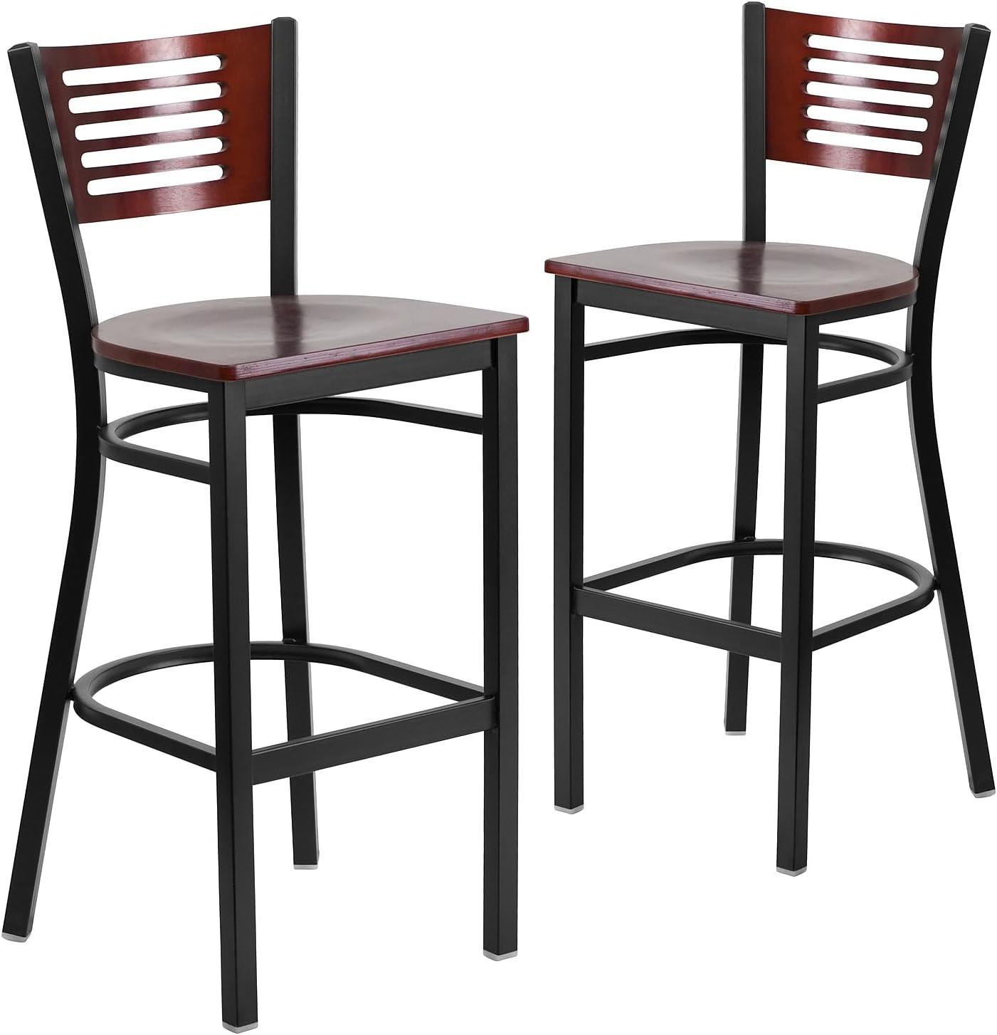 image:imageFlash Furniture HERCULES Series Black Slat Back Metal Restaurant Barstool Walnut Wood Back amp Seat Pack of 1Mahogany Wood BackMahogany Wood SeatBlack Metal Frame