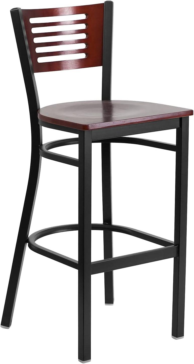 image:imageFlash Furniture HERCULES Series Black Slat Back Metal Restaurant Barstool Walnut Wood Back amp Seat Pack of 1Mahogany Wood BackMahogany Wood SeatBlack Metal Frame