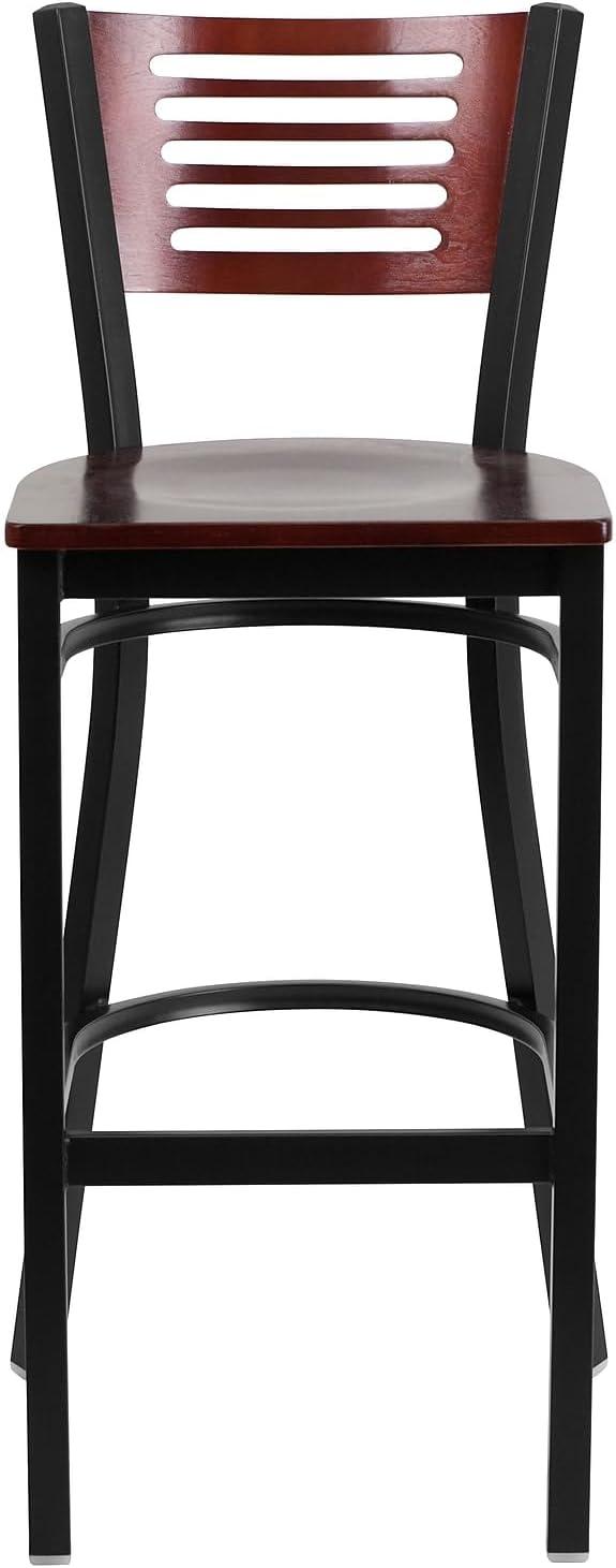 image:imageFlash Furniture HERCULES Series Black Slat Back Metal Restaurant Barstool Walnut Wood Back amp Seat Pack of 1Mahogany Wood BackMahogany Wood SeatBlack Metal Frame