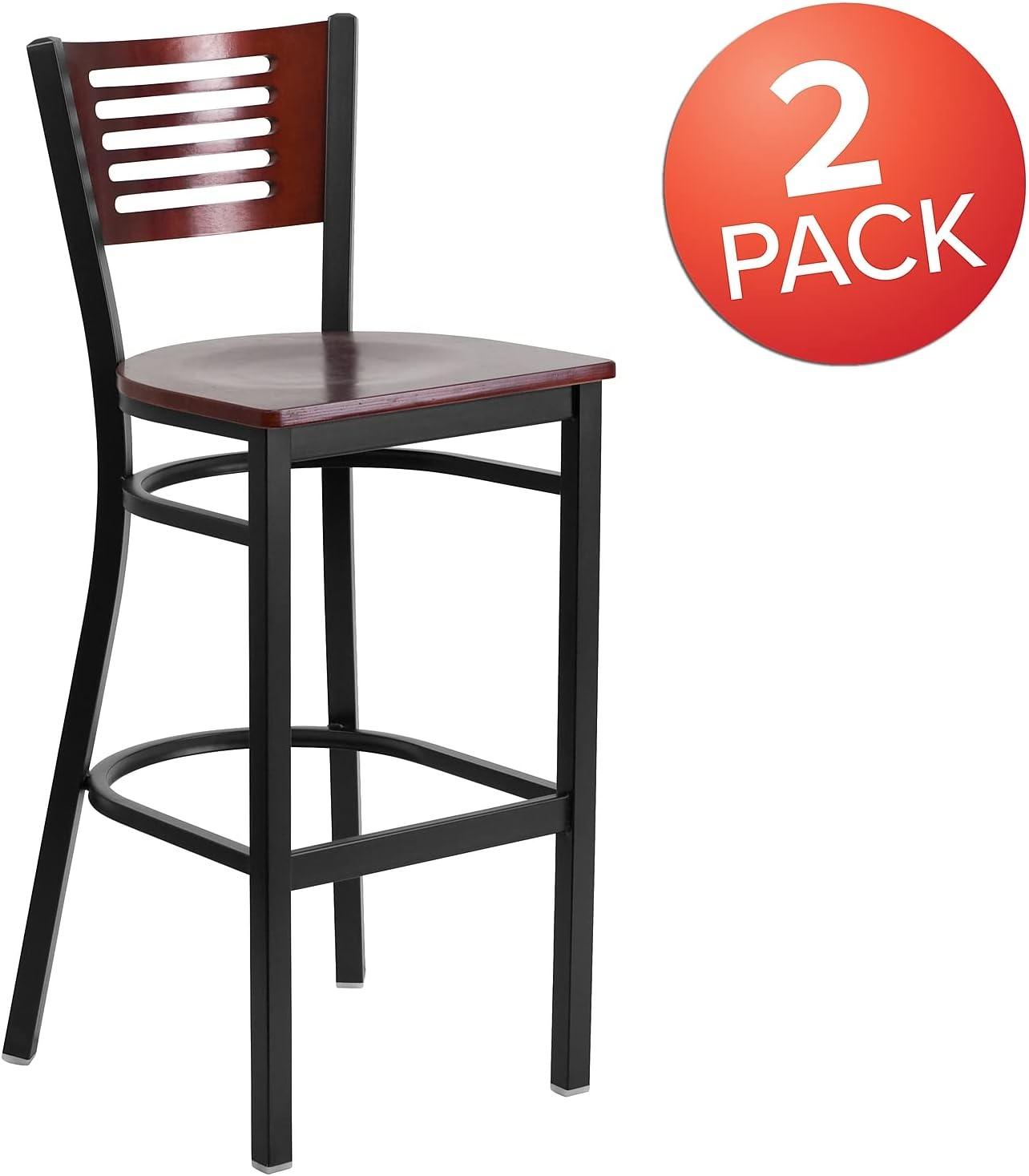image:imageFlash Furniture HERCULES Series Black Slat Back Metal Restaurant Barstool Walnut Wood Back amp Seat Pack of 1Mahogany Wood BackMahogany Wood SeatBlack Metal Frame