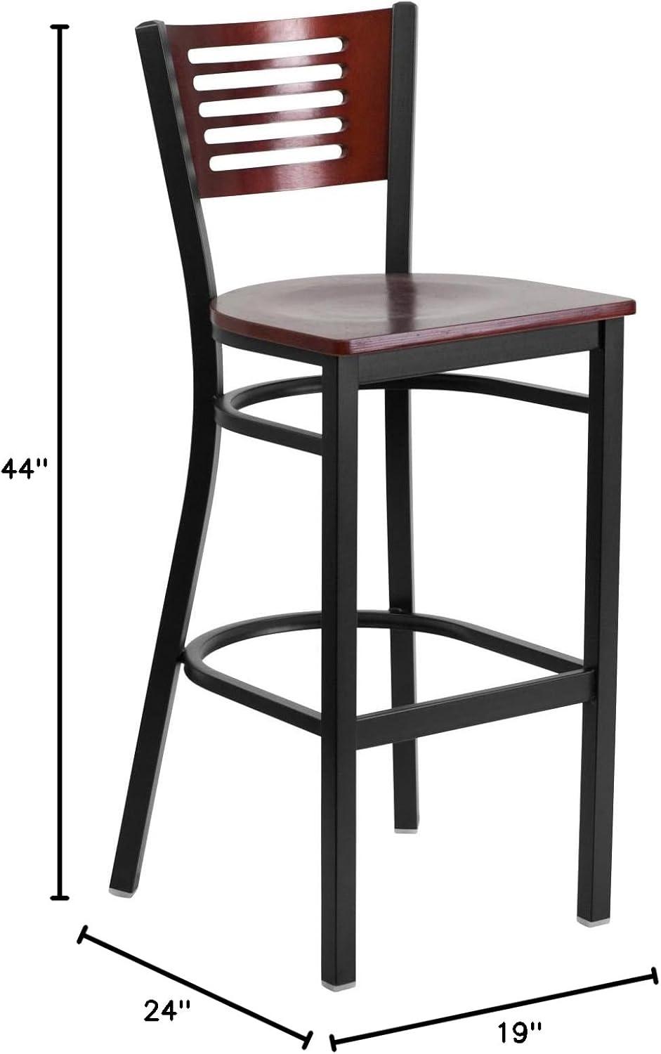 image:imageFlash Furniture HERCULES Series Black Slat Back Metal Restaurant Barstool Walnut Wood Back amp Seat Pack of 1Mahogany Wood BackMahogany Wood SeatBlack Metal Frame