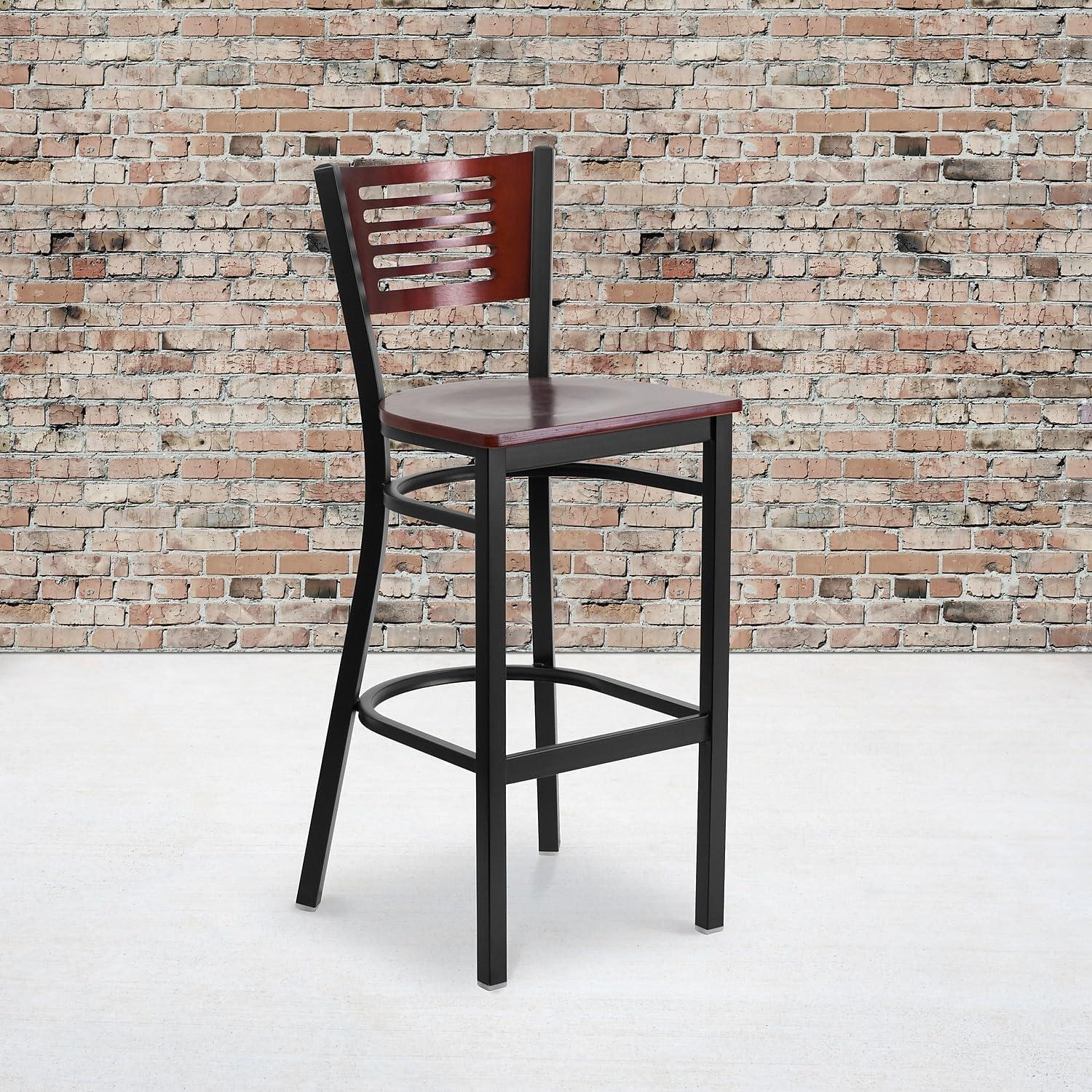image:imageFlash Furniture HERCULES Series Black Slat Back Metal Restaurant Barstool Walnut Wood Back amp Seat Pack of 1Mahogany Wood BackMahogany Wood SeatBlack Metal Frame