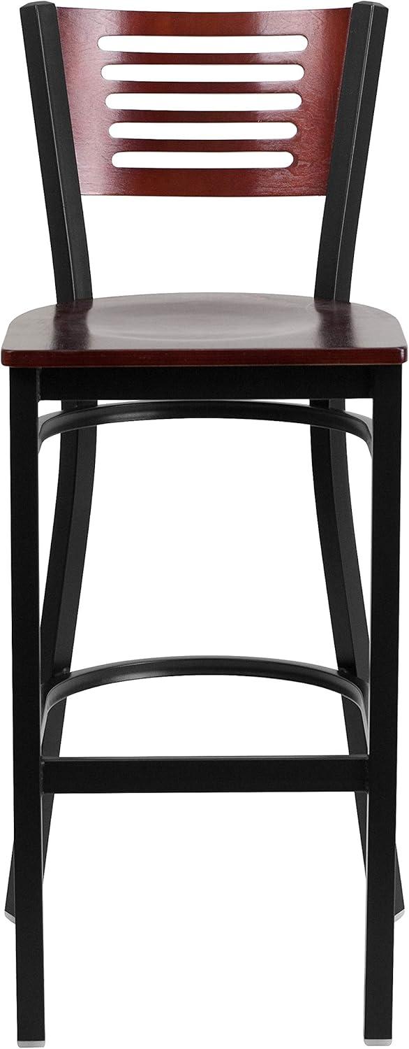 image:imageFlash Furniture HERCULES Series Black Slat Back Metal Restaurant Barstool Walnut Wood Back amp Seat Pack of 1Mahogany Wood BackMahogany Wood SeatBlack Metal Frame