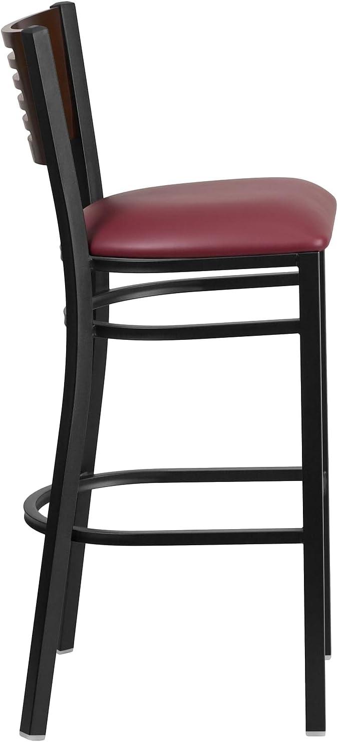 image:imageFlash Furniture HERCULES Series Black Slat Back Metal Restaurant Barstool Walnut Wood Back amp Seat Pack of 1Walnut Wood BackBurgundy Vinyl SeatBlack Metal Frame