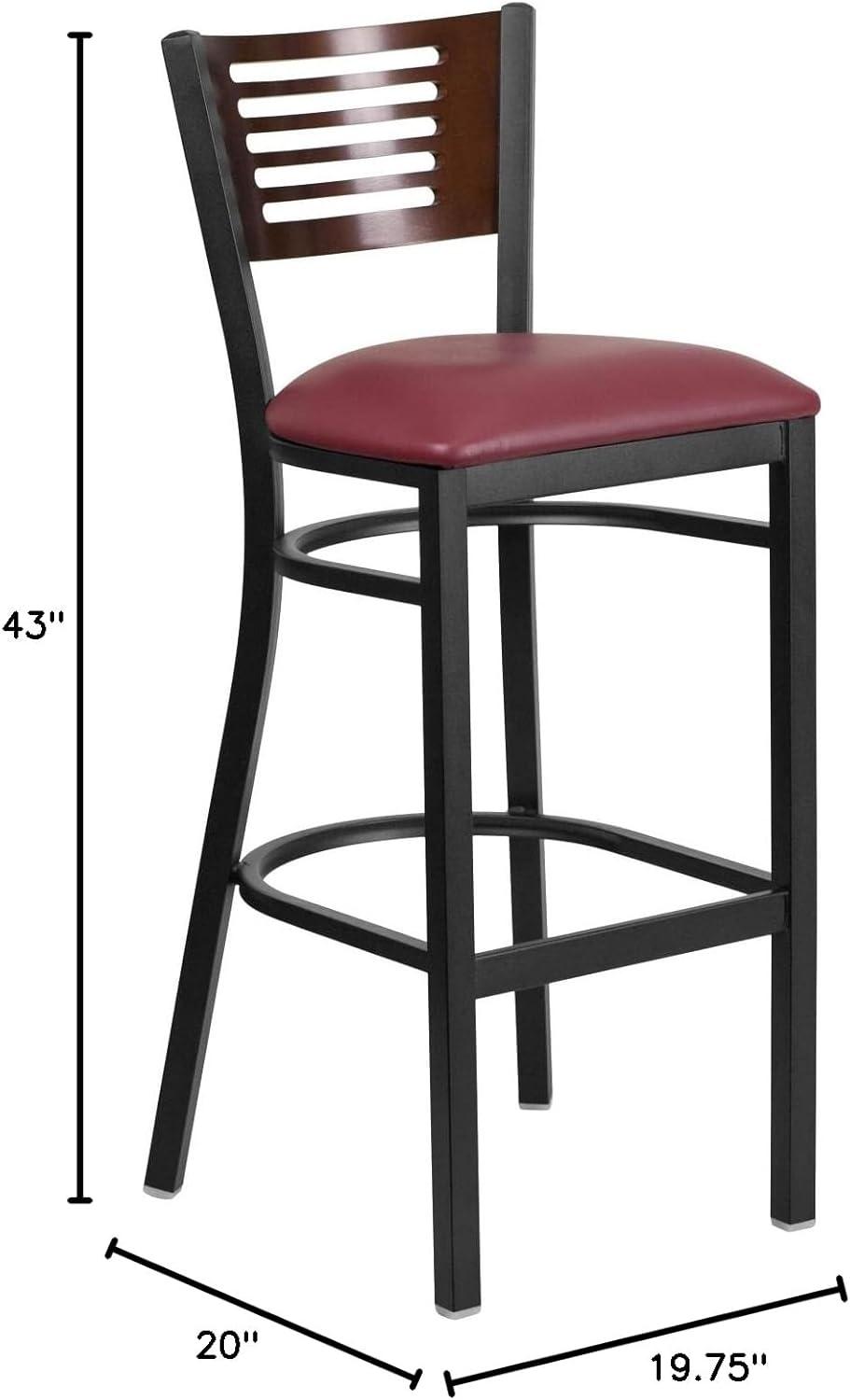 image:imageFlash Furniture HERCULES Series Black Slat Back Metal Restaurant Barstool Walnut Wood Back amp Seat Pack of 1Walnut Wood BackBurgundy Vinyl SeatBlack Metal Frame