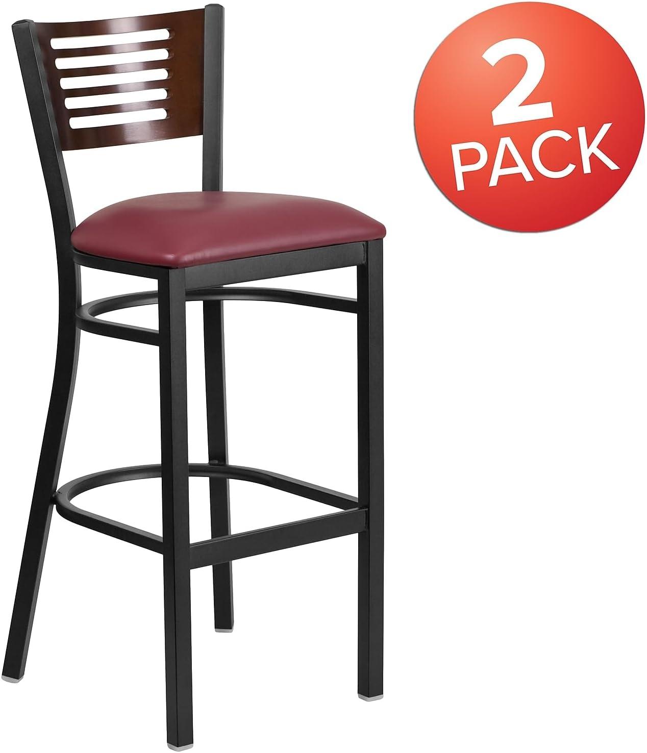 image:imageFlash Furniture HERCULES Series Black Slat Back Metal Restaurant Barstool Walnut Wood Back amp Seat Pack of 1Walnut Wood BackBurgundy Vinyl SeatBlack Metal Frame