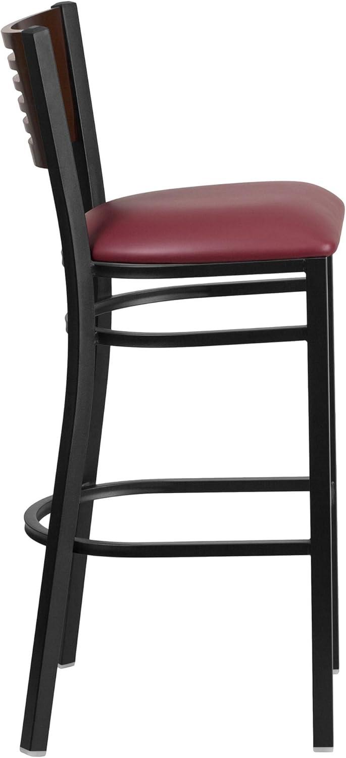 image:imageFlash Furniture HERCULES Series Black Slat Back Metal Restaurant Barstool Walnut Wood Back amp Seat Pack of 1Walnut Wood BackBurgundy Vinyl SeatBlack Metal Frame