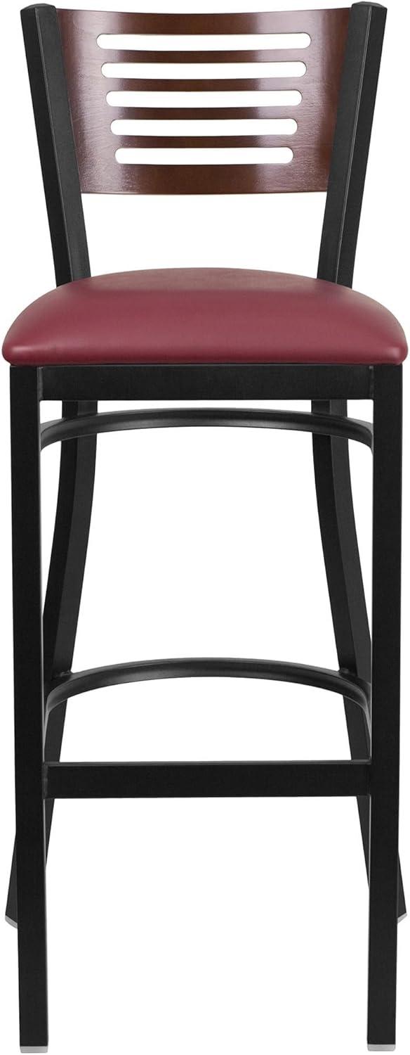 image:imageFlash Furniture HERCULES Series Black Slat Back Metal Restaurant Barstool Walnut Wood Back amp Seat Pack of 1Walnut Wood BackBurgundy Vinyl SeatBlack Metal Frame
