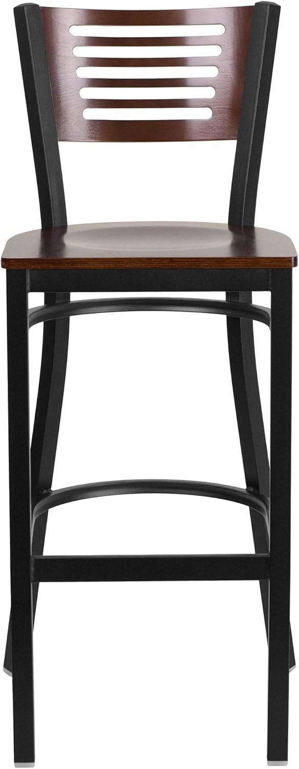 image:imageFlash Furniture HERCULES Series Black Slat Back Metal Restaurant Barstool Walnut Wood Back amp Seat Pack of 1Walnut Wood BackWalnut Wood SeatBlack Metal Frame
