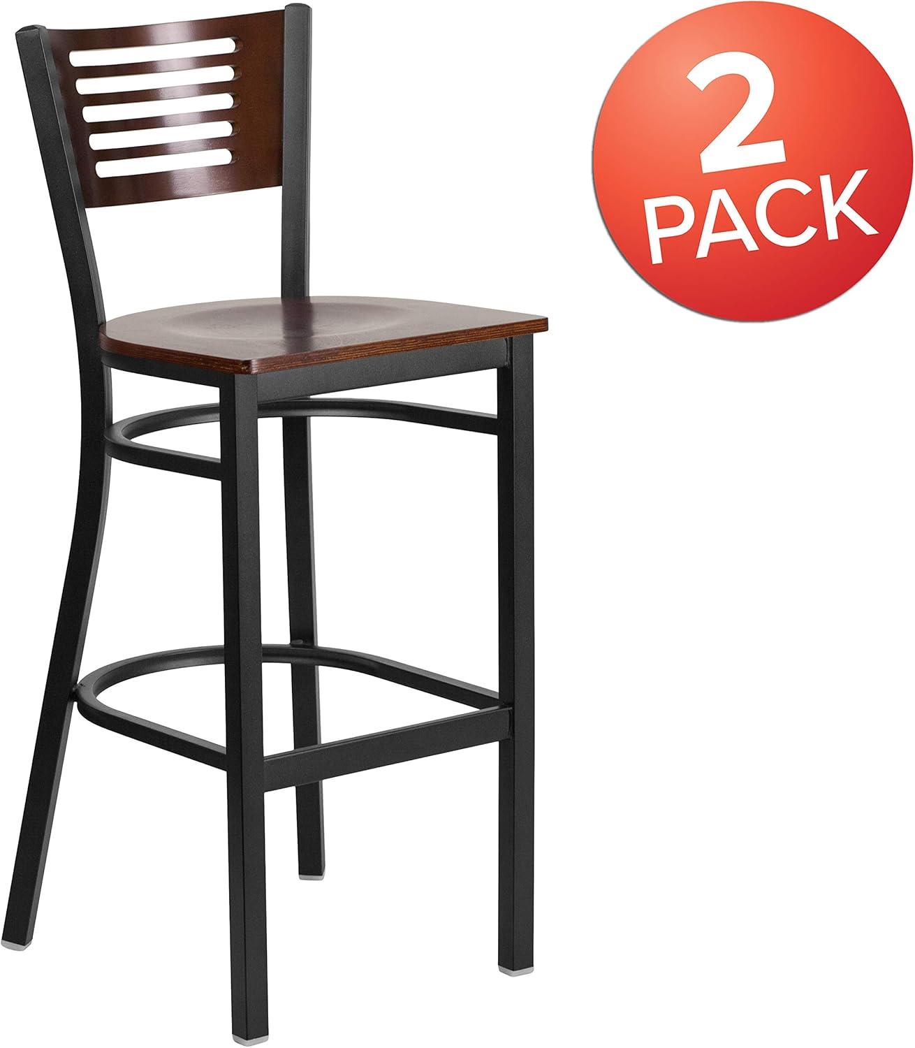 image:imageFlash Furniture HERCULES Series Black Slat Back Metal Restaurant Barstool Walnut Wood Back amp Seat Pack of 1Walnut Wood BackWalnut Wood SeatBlack Metal Frame