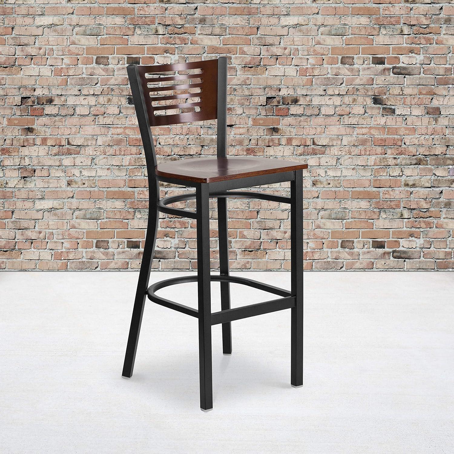 image:imageFlash Furniture HERCULES Series Black Slat Back Metal Restaurant Barstool Walnut Wood Back amp Seat Pack of 1Walnut Wood BackWalnut Wood SeatBlack Metal Frame