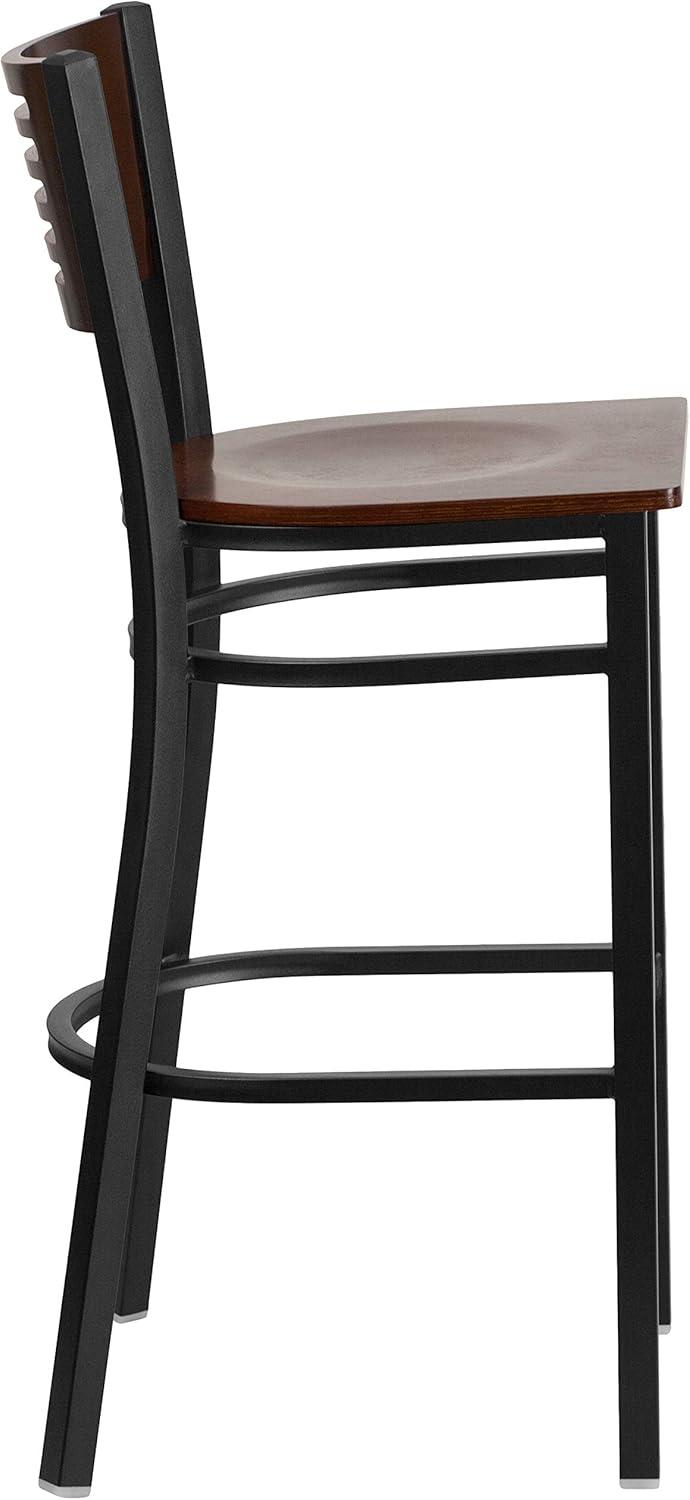 image:imageFlash Furniture HERCULES Series Black Slat Back Metal Restaurant Barstool Walnut Wood Back amp Seat Pack of 1Walnut Wood BackWalnut Wood SeatBlack Metal Frame