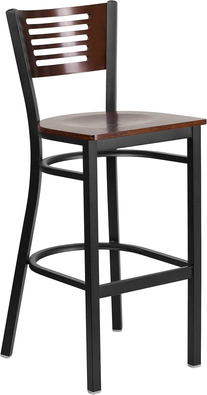 image:imageFlash Furniture HERCULES Series Black Slat Back Metal Restaurant Barstool Walnut Wood Back amp Seat Pack of 1Walnut Wood BackWalnut Wood SeatBlack Metal Frame