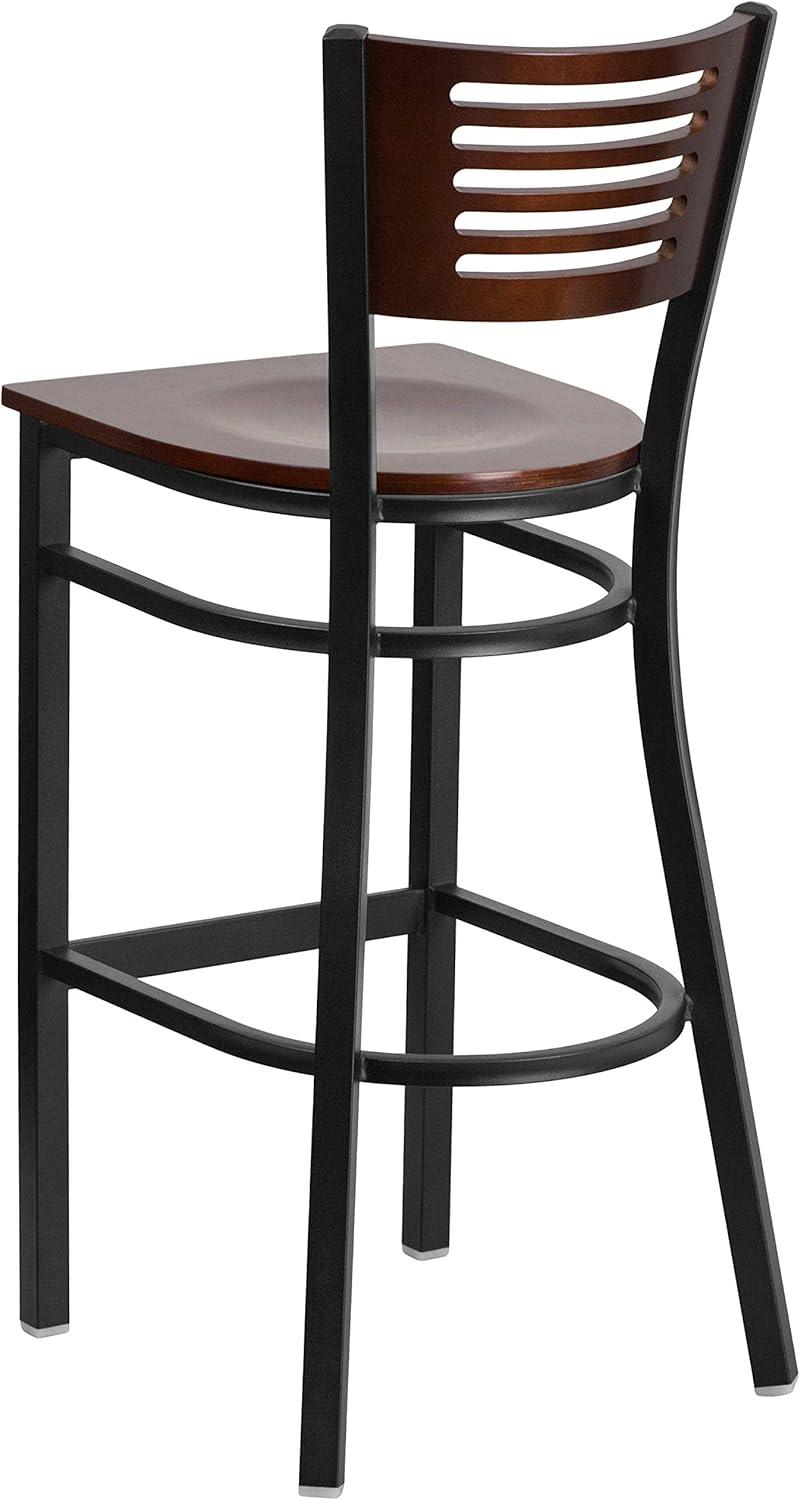 image:imageFlash Furniture HERCULES Series Black Slat Back Metal Restaurant Barstool Walnut Wood Back amp Seat Pack of 1Walnut Wood BackWalnut Wood SeatBlack Metal Frame