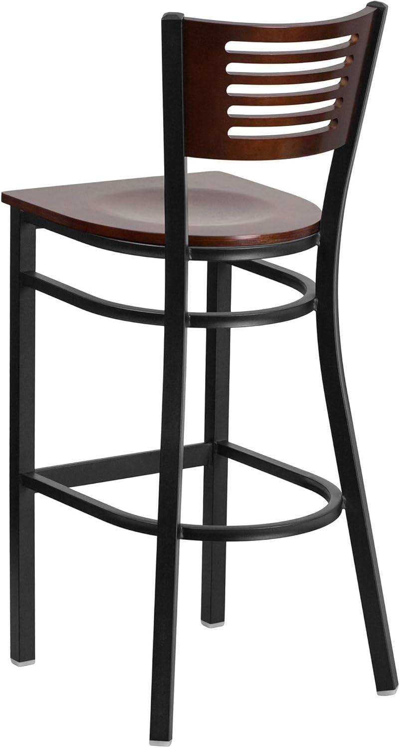image:imageFlash Furniture HERCULES Series Black Slat Back Metal Restaurant Barstool Walnut Wood Back amp Seat Pack of 1Walnut Wood BackWalnut Wood SeatBlack Metal Frame