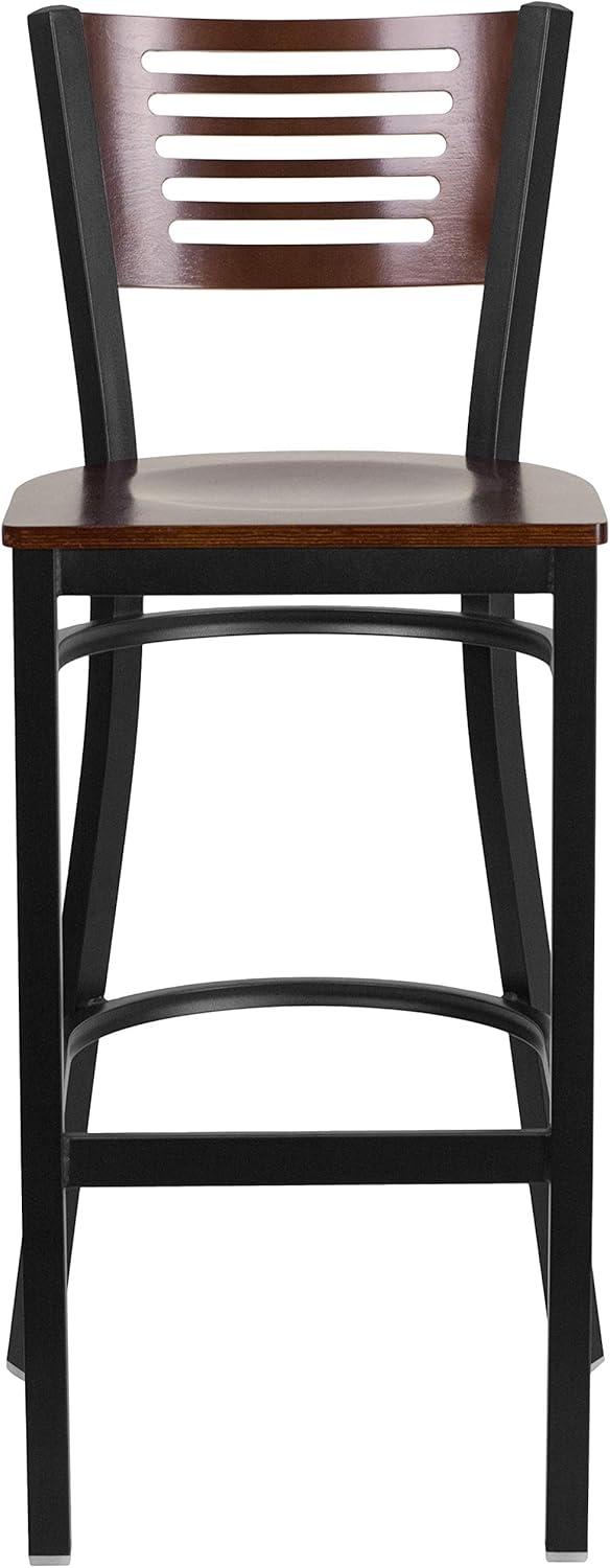 image:imageFlash Furniture HERCULES Series Black Slat Back Metal Restaurant Barstool Walnut Wood Back amp Seat Pack of 1Walnut Wood BackWalnut Wood SeatBlack Metal Frame