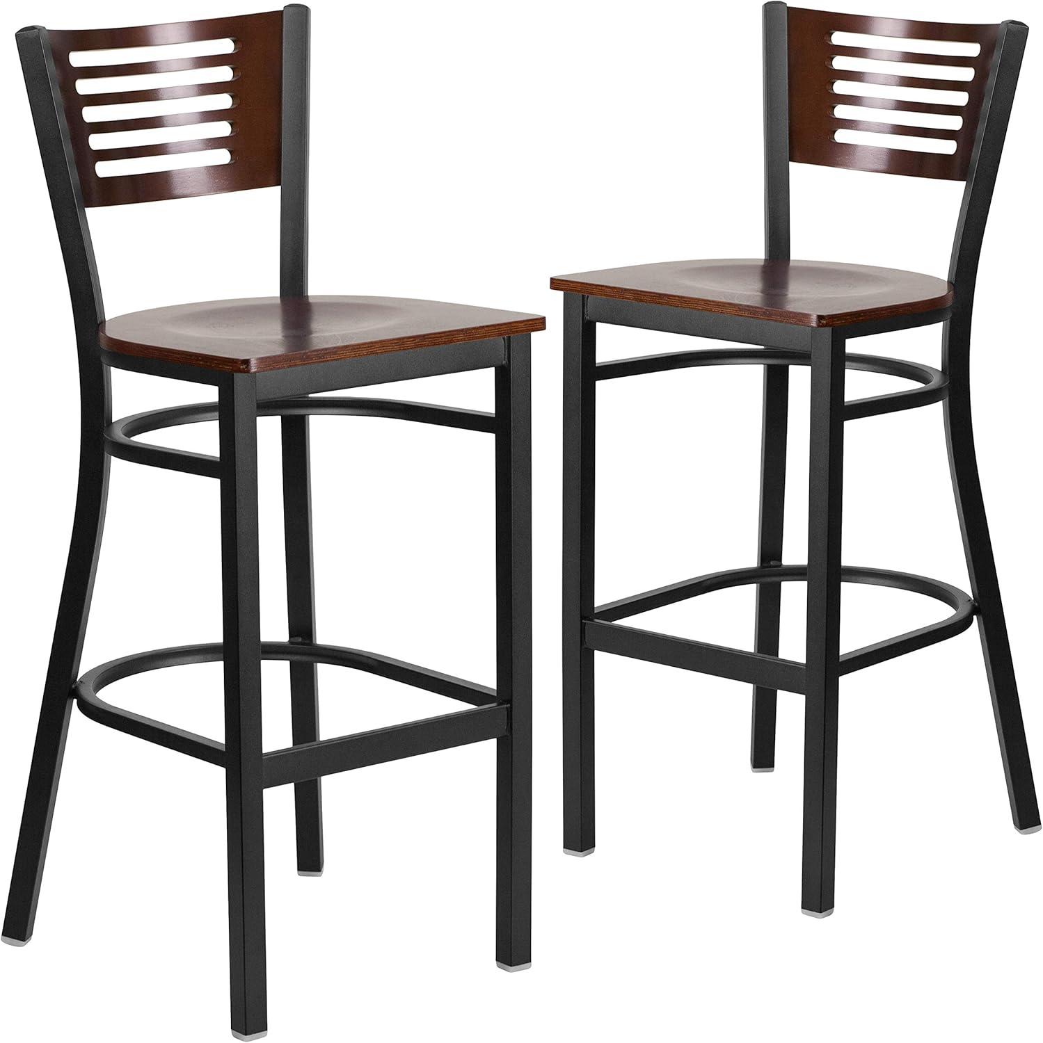 image:imageFlash Furniture HERCULES Series Black Slat Back Metal Restaurant Barstool Walnut Wood Back amp Seat Pack of 1Walnut Wood BackWalnut Wood SeatBlack Metal Frame