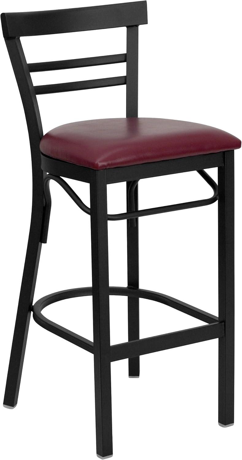 image:imageFlash Furniture HERCULES Series Black TwoSlat Ladder Back Metal Restaurant Barstool Burgundy Vinyl Seat Pack of 1